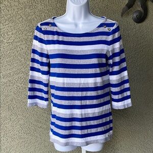 No.054 Tommy Hilfiger Blue Striped Blouse with Boat Neck Size Medium